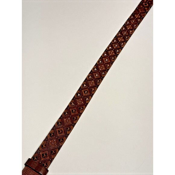 NWT $74 Justin Rough Diamond Studded Western Belt Brown Leather Women’s Size 30 - Picture 5 of 11
